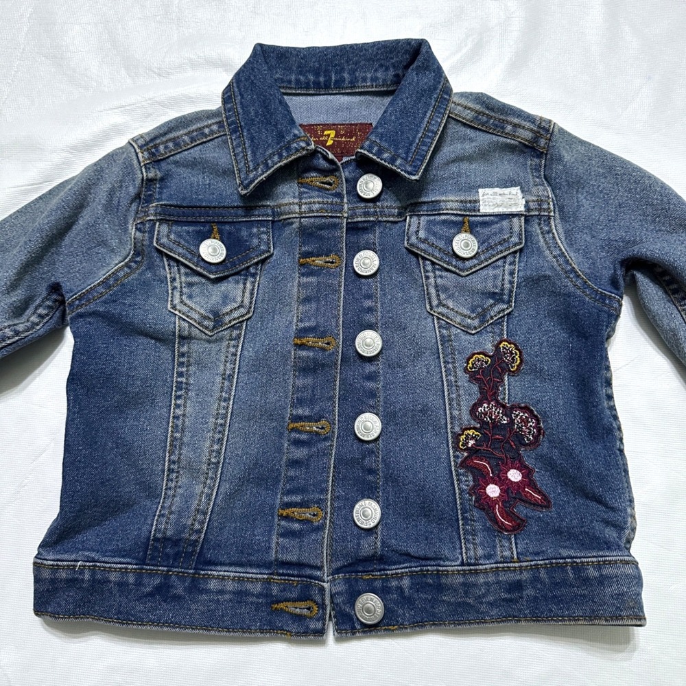 7 For All Mankind Denim Jacket Kids 2T Floral Embroidered Blue Trucker Coat